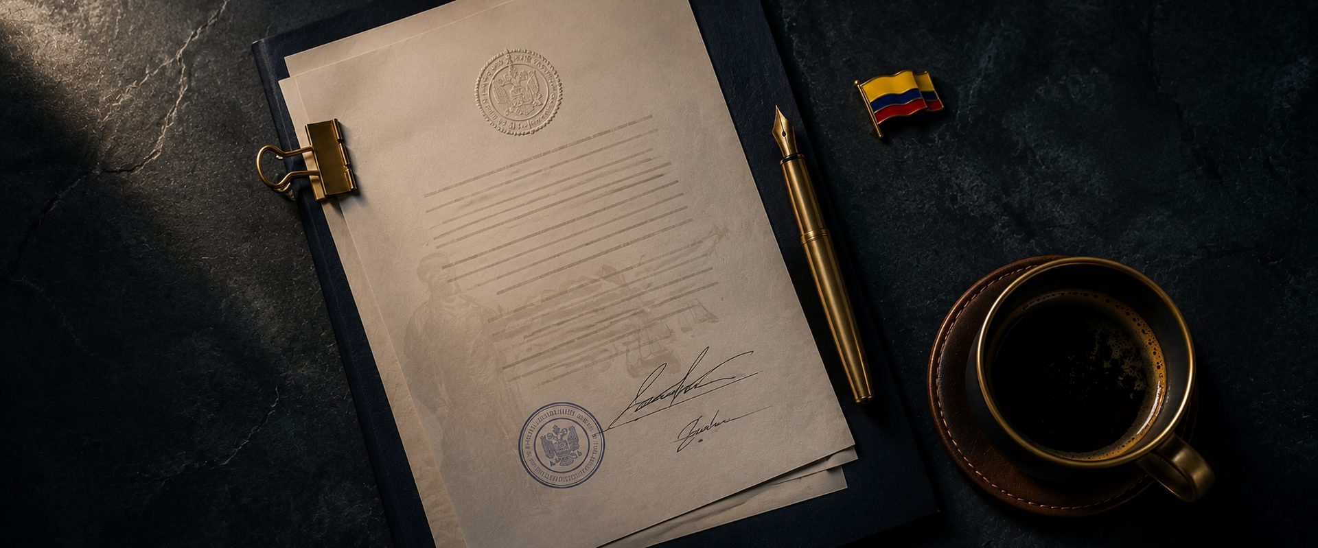 Colombian legal documents with official stamps